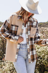 Waffle knit and plaid shacket