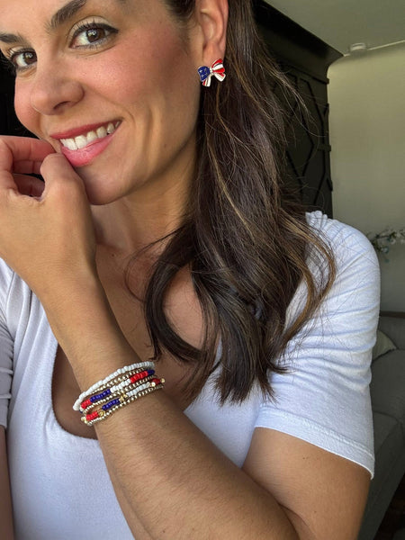 Stacking beaded patriotic bracelet