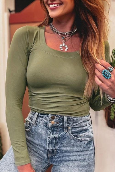 U neck long sleeve top