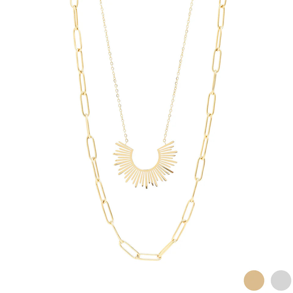 Paperchain sunburst layered necklace