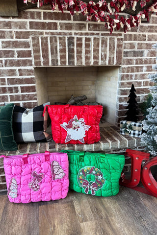 Red Christmas puffer bag