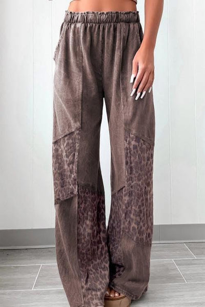 Mineral wash leopard wide leg pants