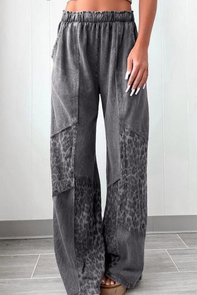 Mineral wash leopard wide leg pants