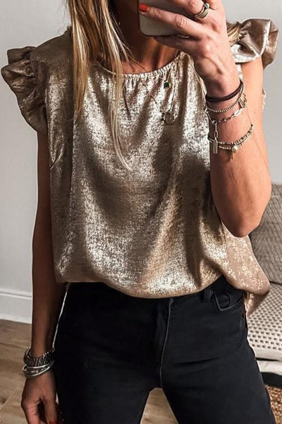Metallic flutter sleeve top