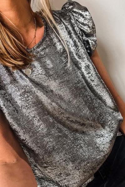Metallic flutter sleeve top