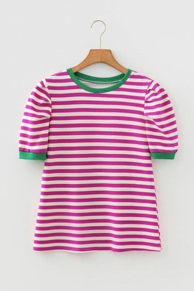 Stripe puff sleeve top
