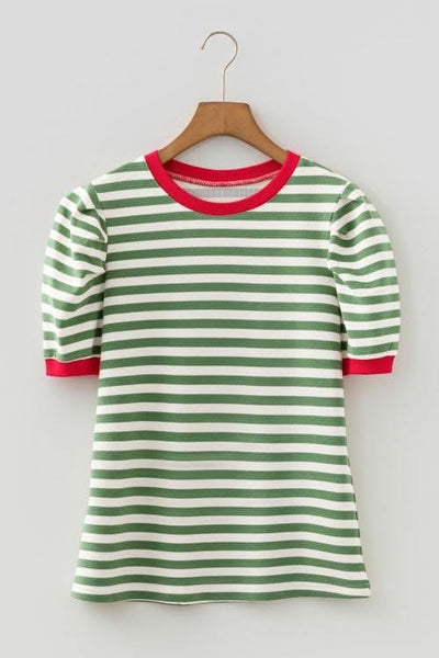 Stripe puff sleeve top