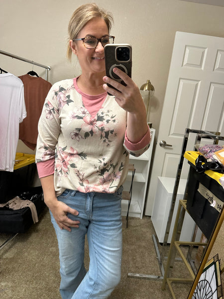 French terry Raglan sleeve floral top