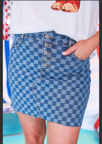Becca checked denim skirt