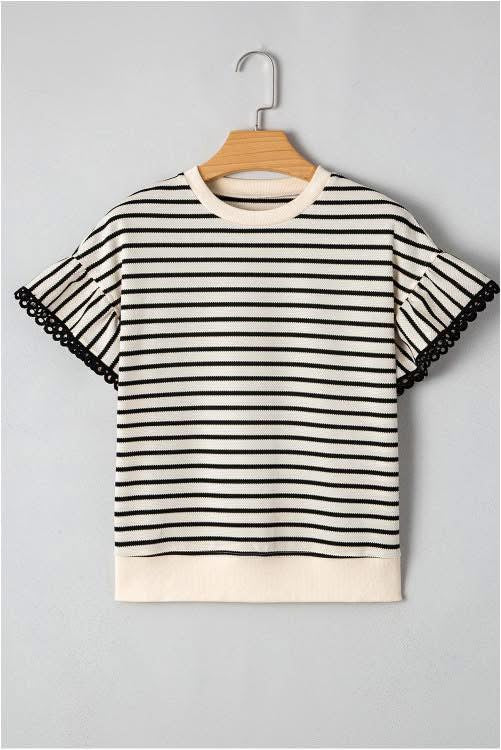 Stripe flutter sleeve top