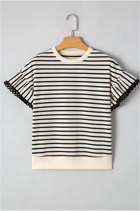 Stripe flutter sleeve top