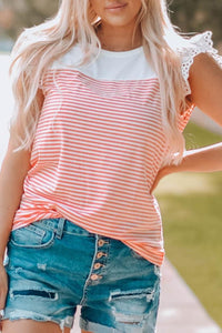 Red stripe flutter sleeve