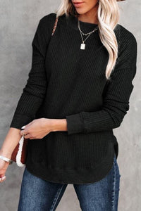 Waffle knit crew neck